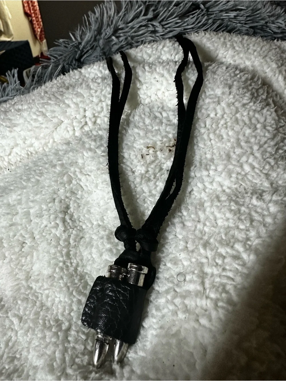 Black Leather Bullet Pendant Necklace for Men